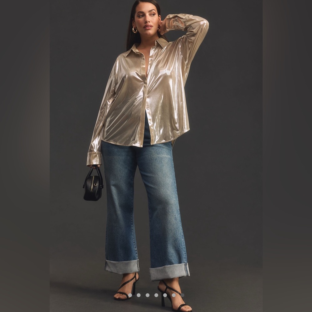 Anthropologie The Gillian Liquid Shine Buttondown Shirt